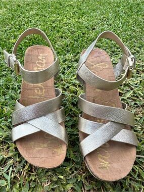 Sam Edelman Metallic Gold Crisscross Wedge Sandals